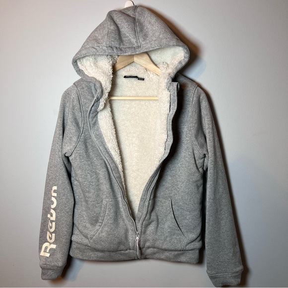 Reebok Full Zip sherpa-lined Hoodie Youth 14/16 (large) Girls Gray Sleeve Logo - Picture 3 of 7
